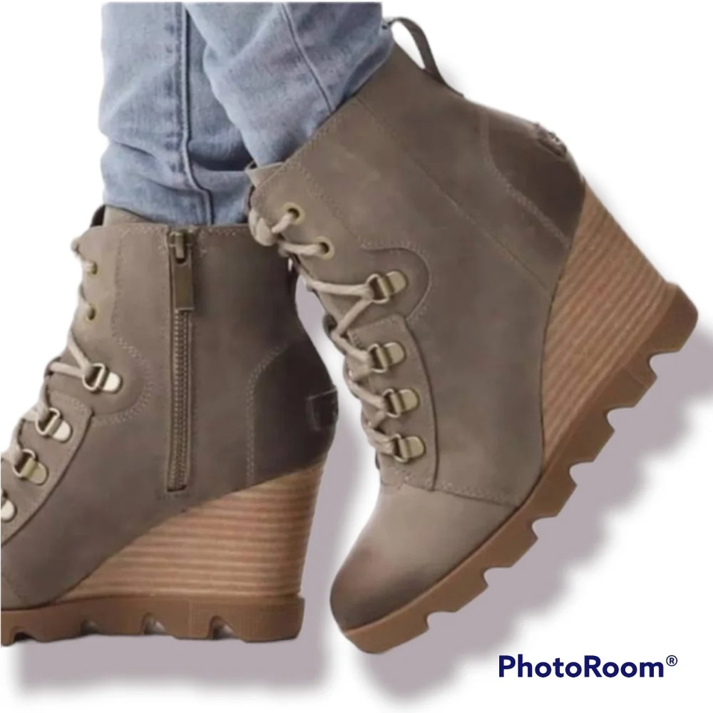Sorel Joan Of Arc Uptown Waterproof Wedge In Khaki - Picture 8 of 11